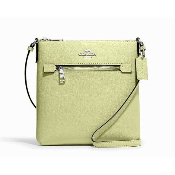 New Coach CE871 Mini Rowan File Bag Crossgrain Leather Pale Lime - Picture 1 of 4